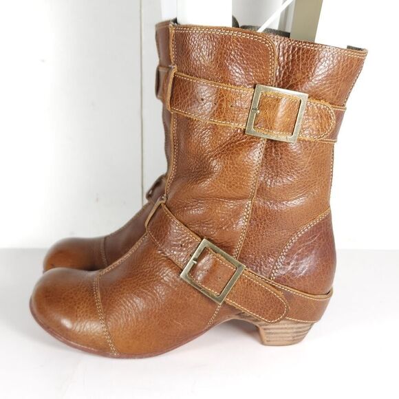 Gee WaWa Women's US 6 Brown Leather Buckle Straps Ankle Moto Biker Booties - Picture 2 of 16